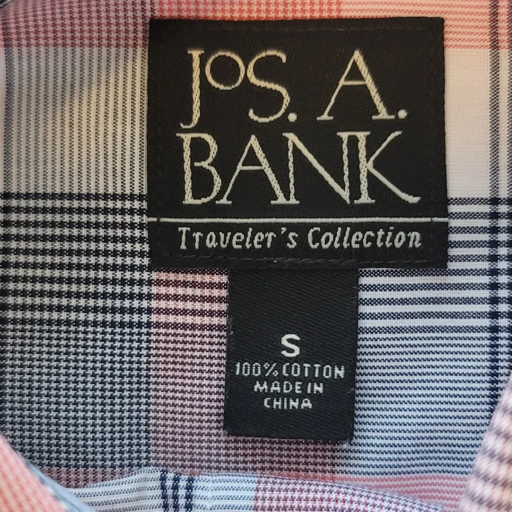 Jos. A. Bank Button Down Shirt Mens S Pink Grey Plaid Traveler's Collection